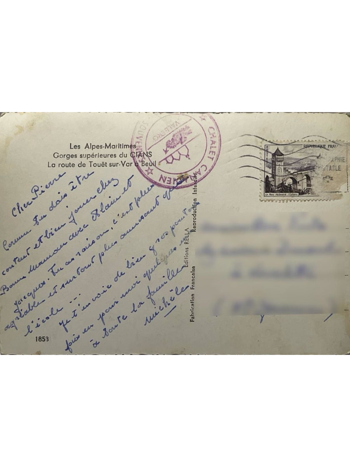 Verso de la carte postale