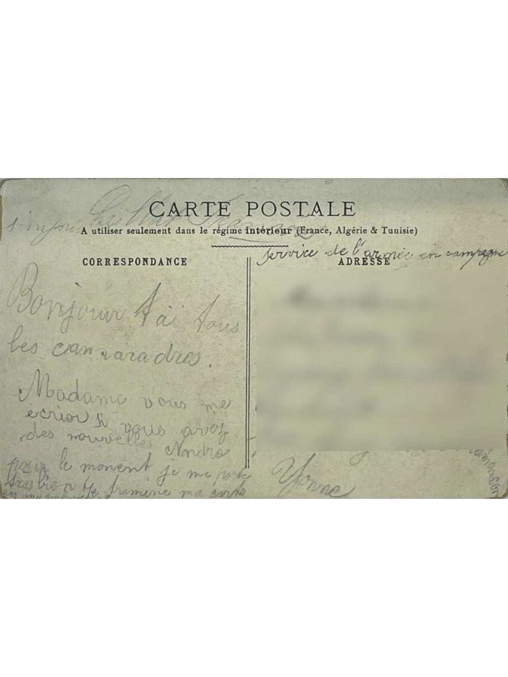 Verso de la carte postale