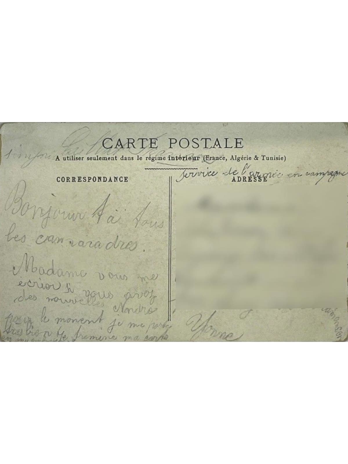 Verso de la carte postale