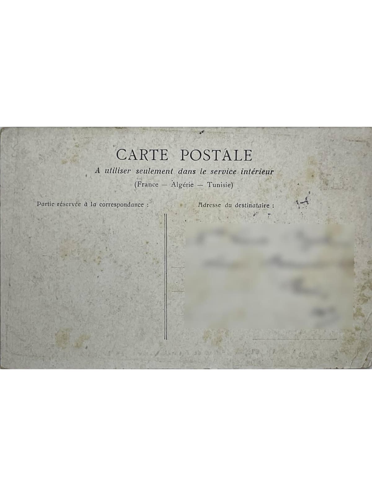 Verso de la carte postale
