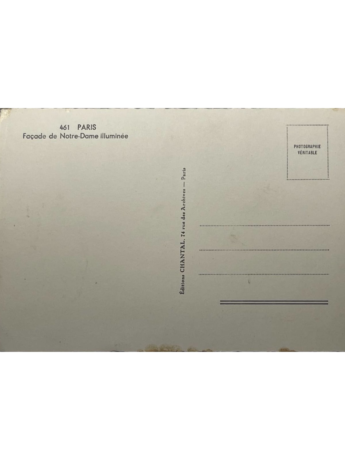 Verso de la carte postale