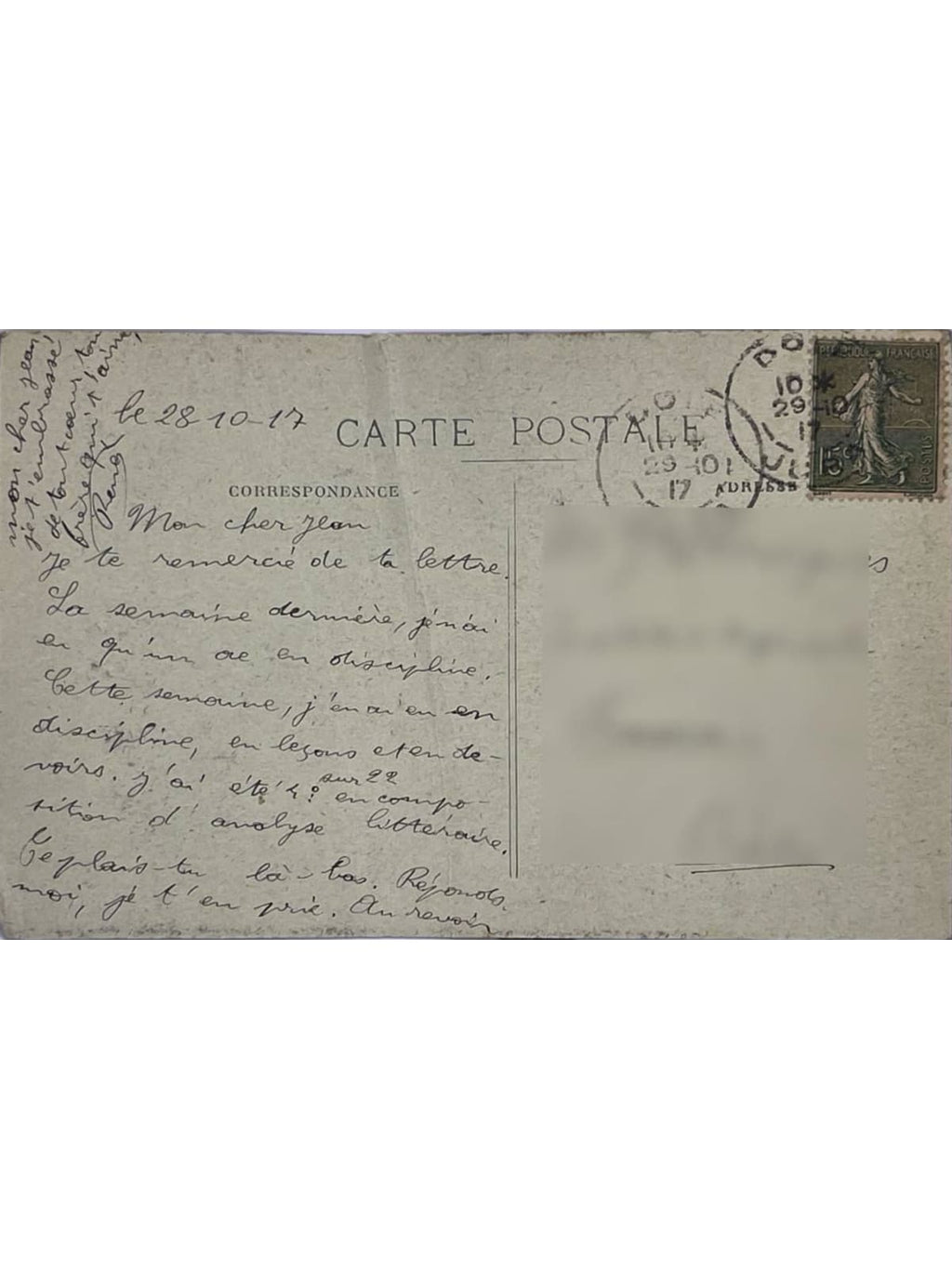 Verso de la carte postale