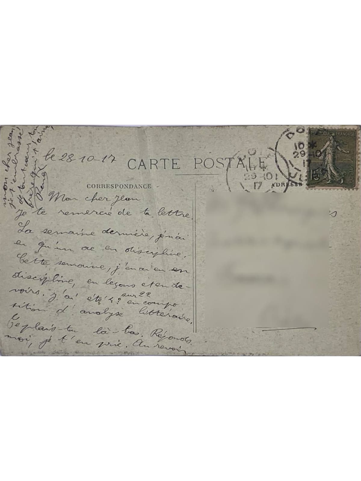 Verso de la carte postale