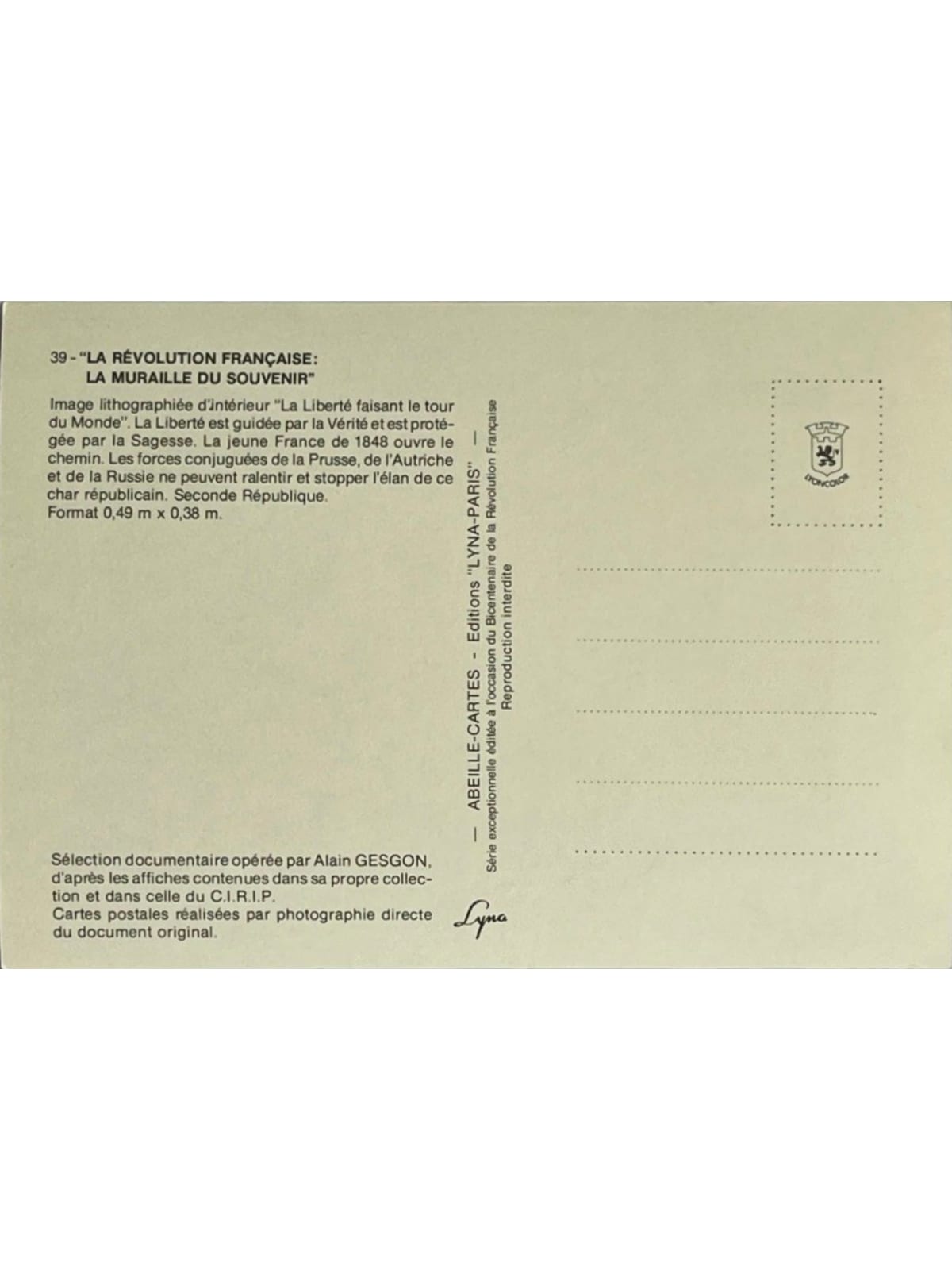 Verso de la carte postale