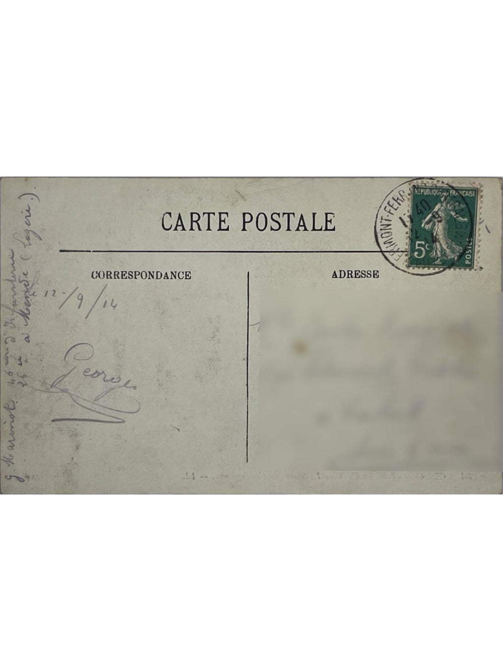 Verso de la carte postale