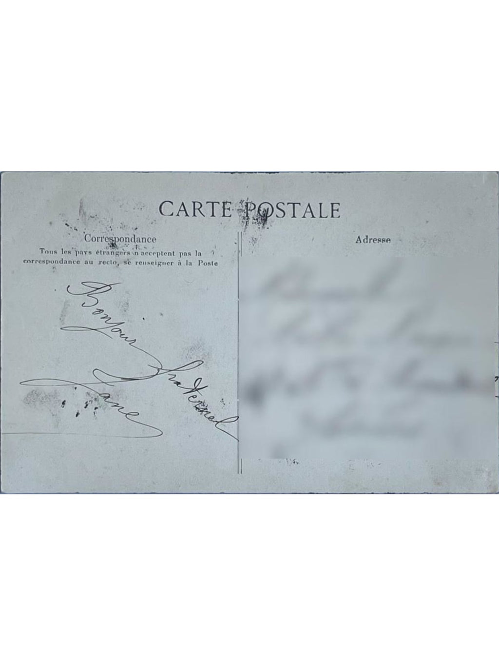 Verso de la carte postale