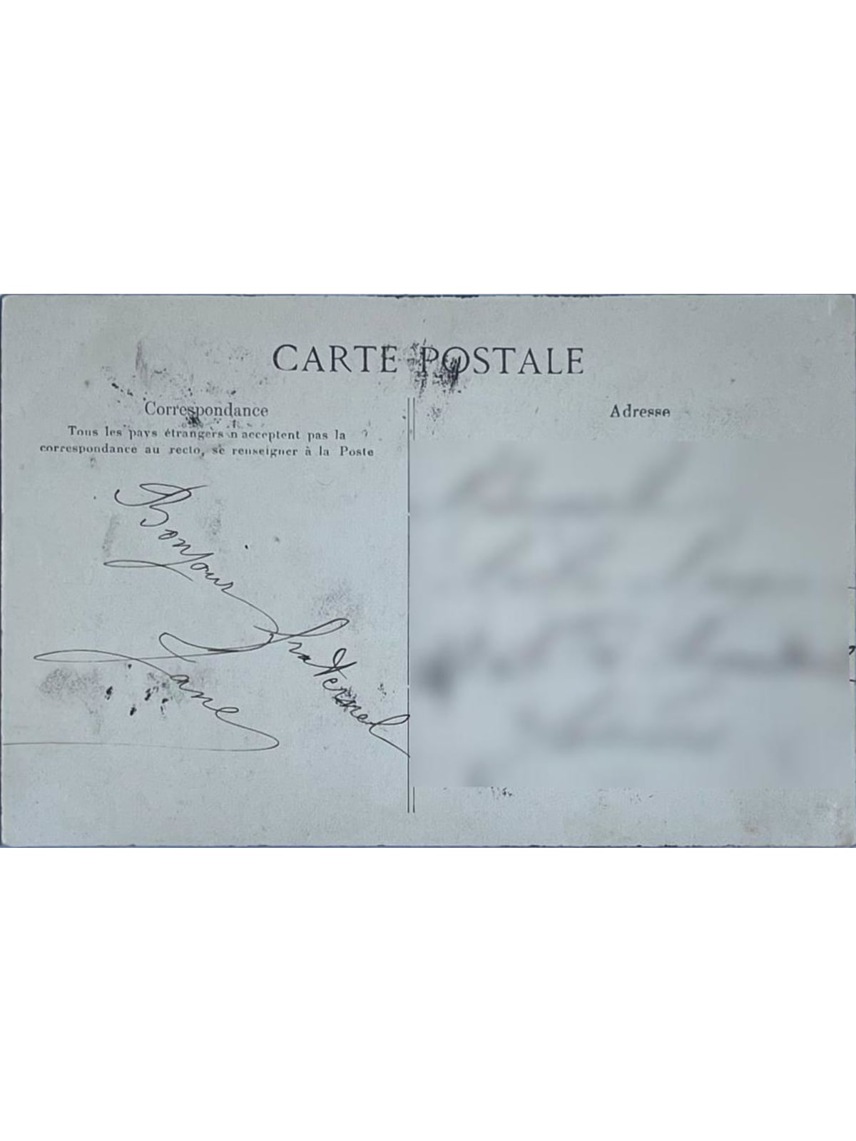 Verso de la carte postale