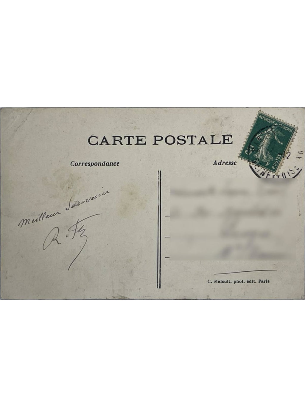 Verso de la carte postale