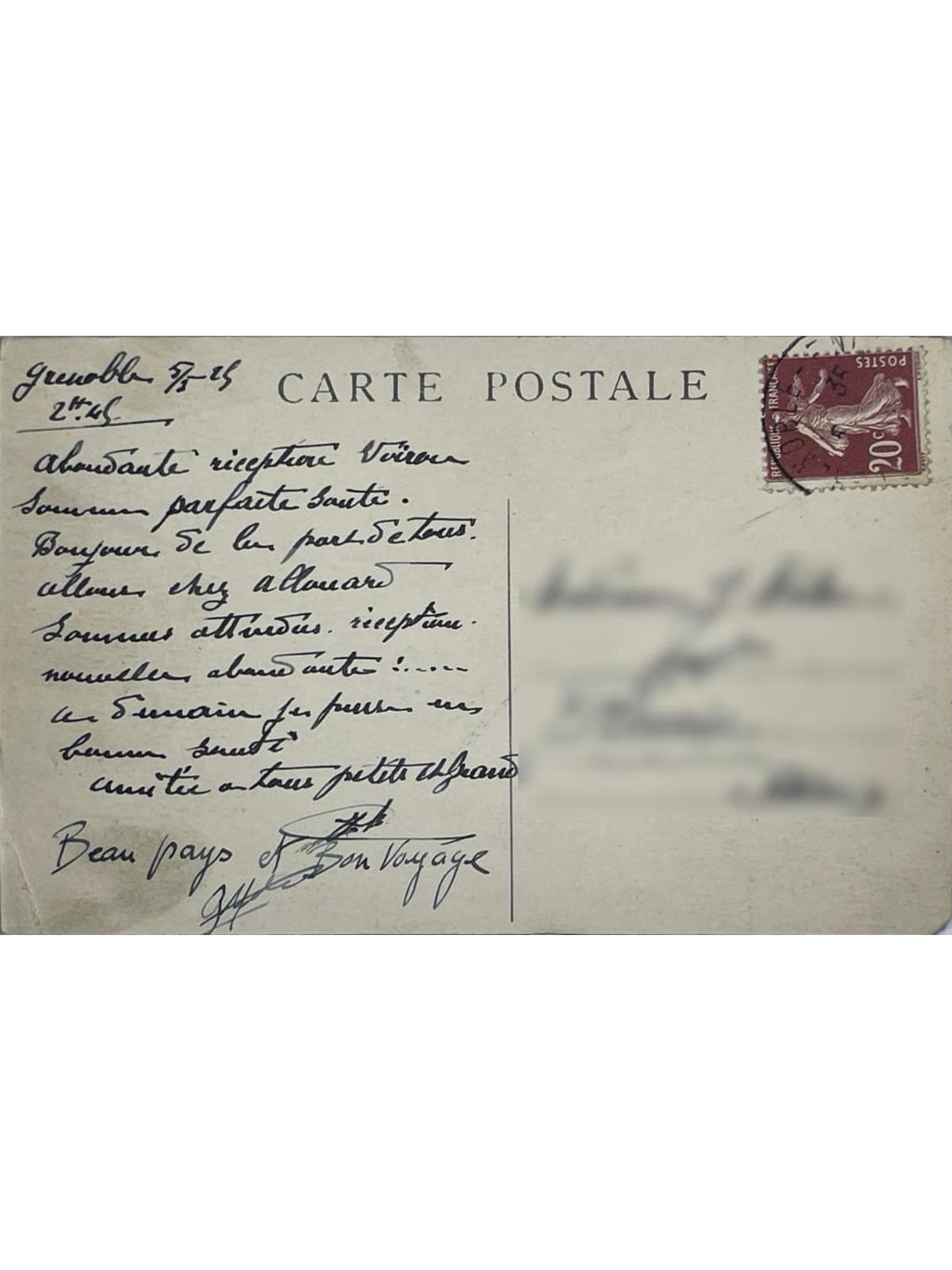 Verso de la carte postale