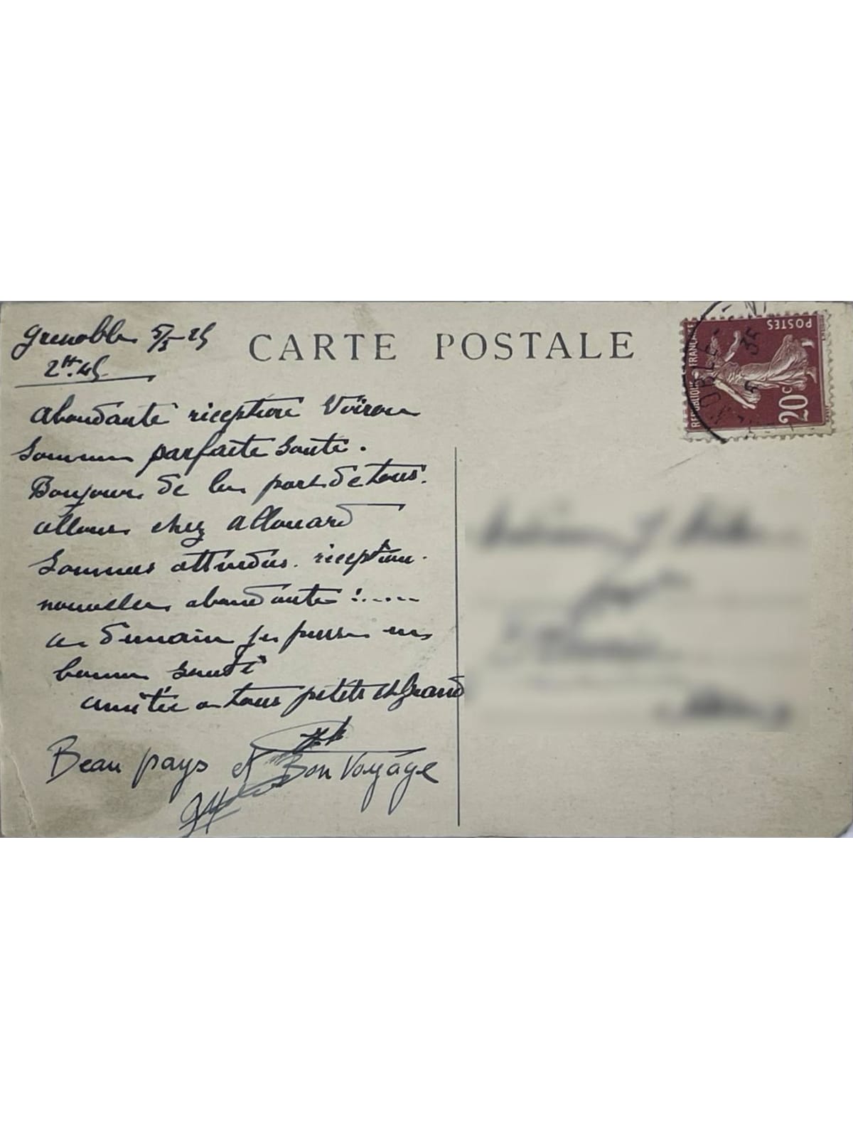 Verso de la carte postale