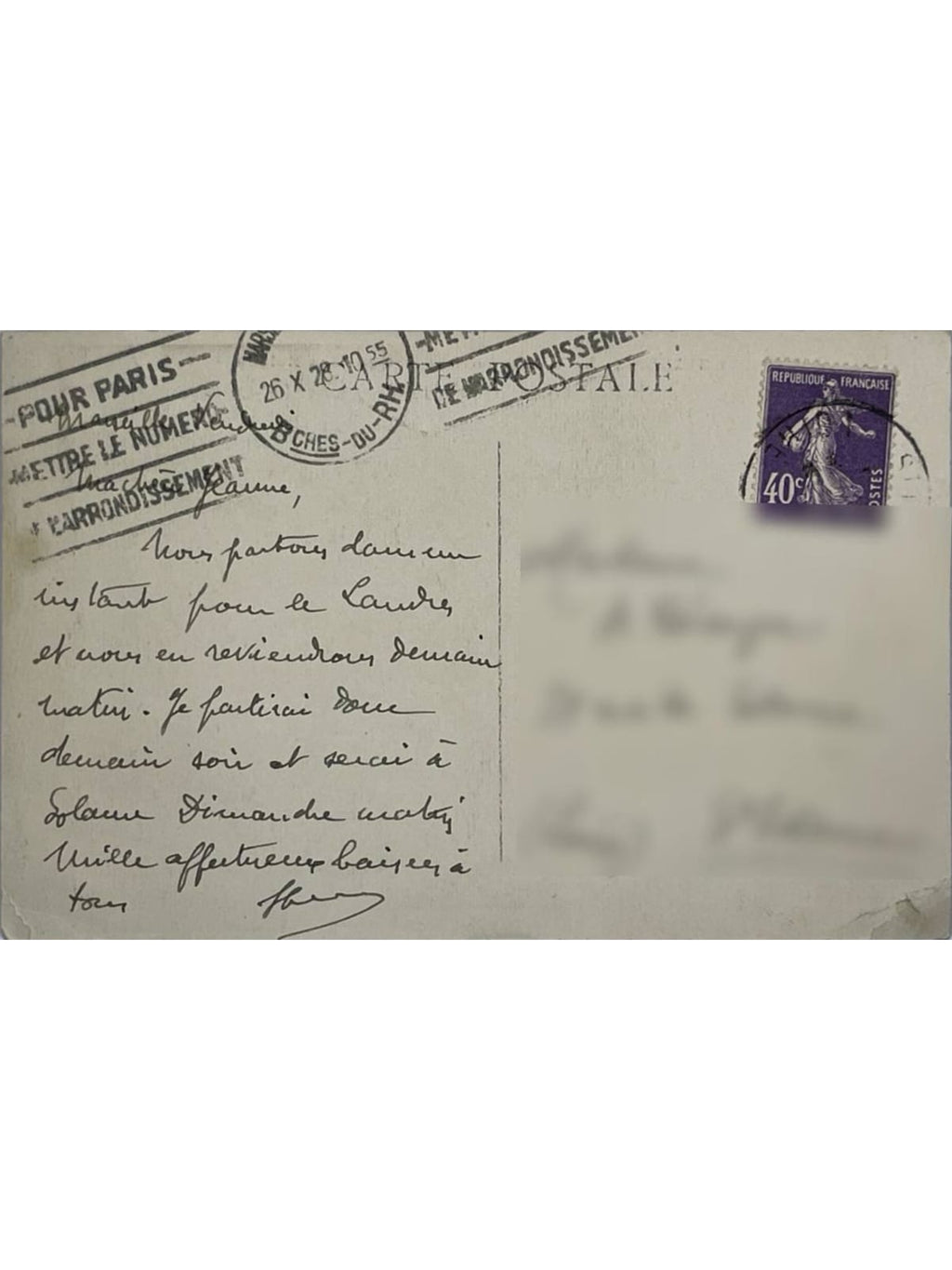 Verso de la carte postale