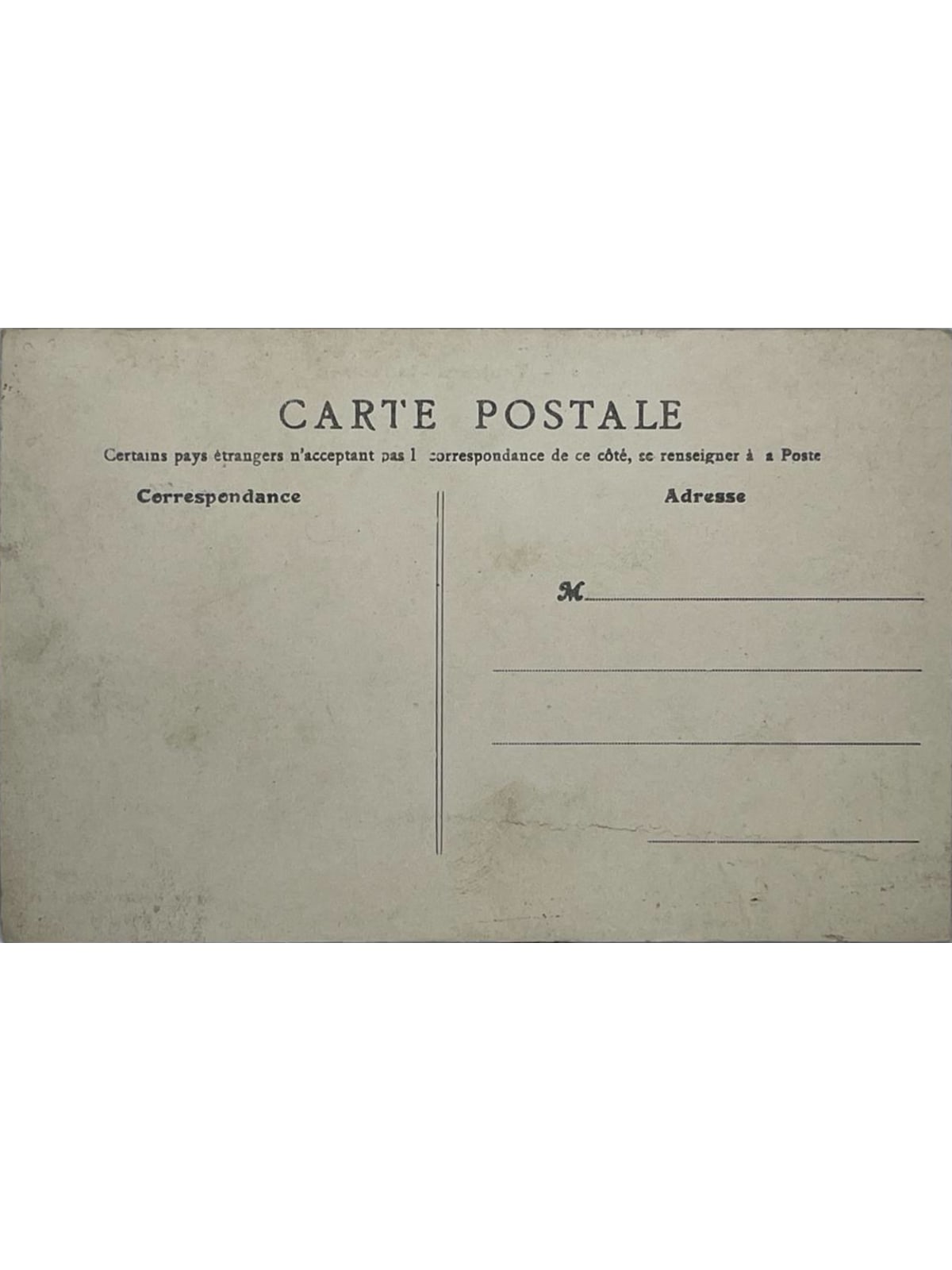 Verso de la carte postale