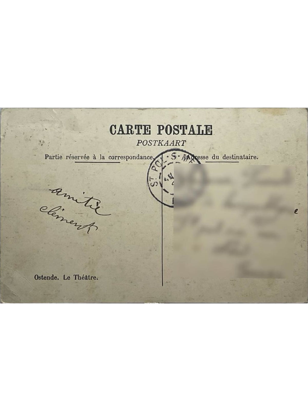 Verso de la carte postale