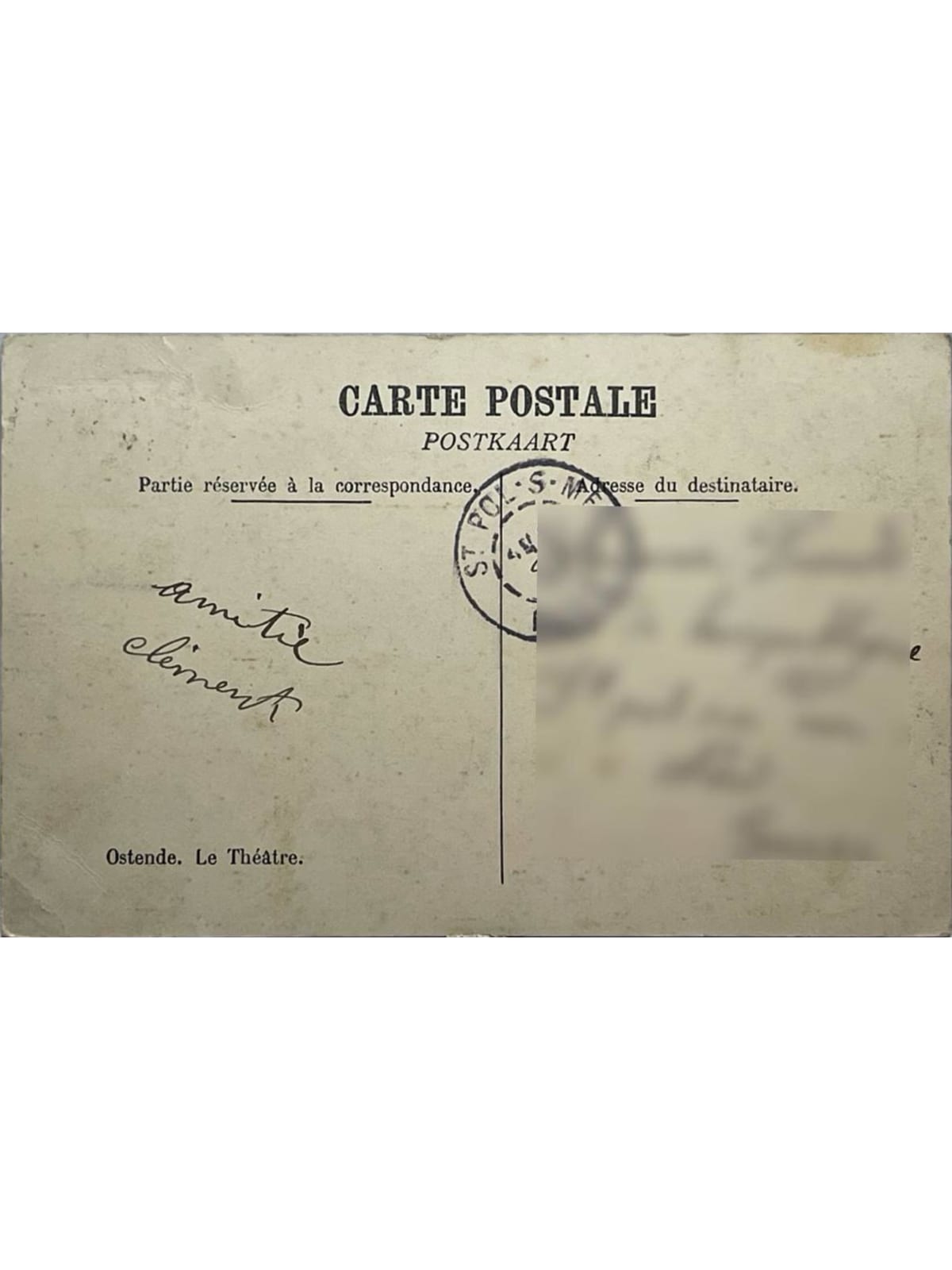 Verso de la carte postale