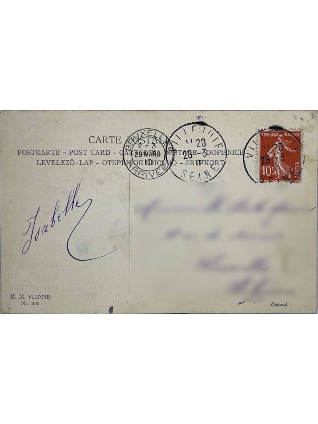 Verso de la carte postale