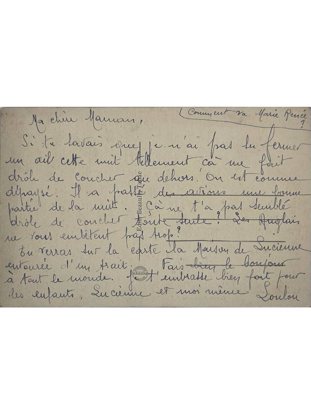 Verso de la carte postale