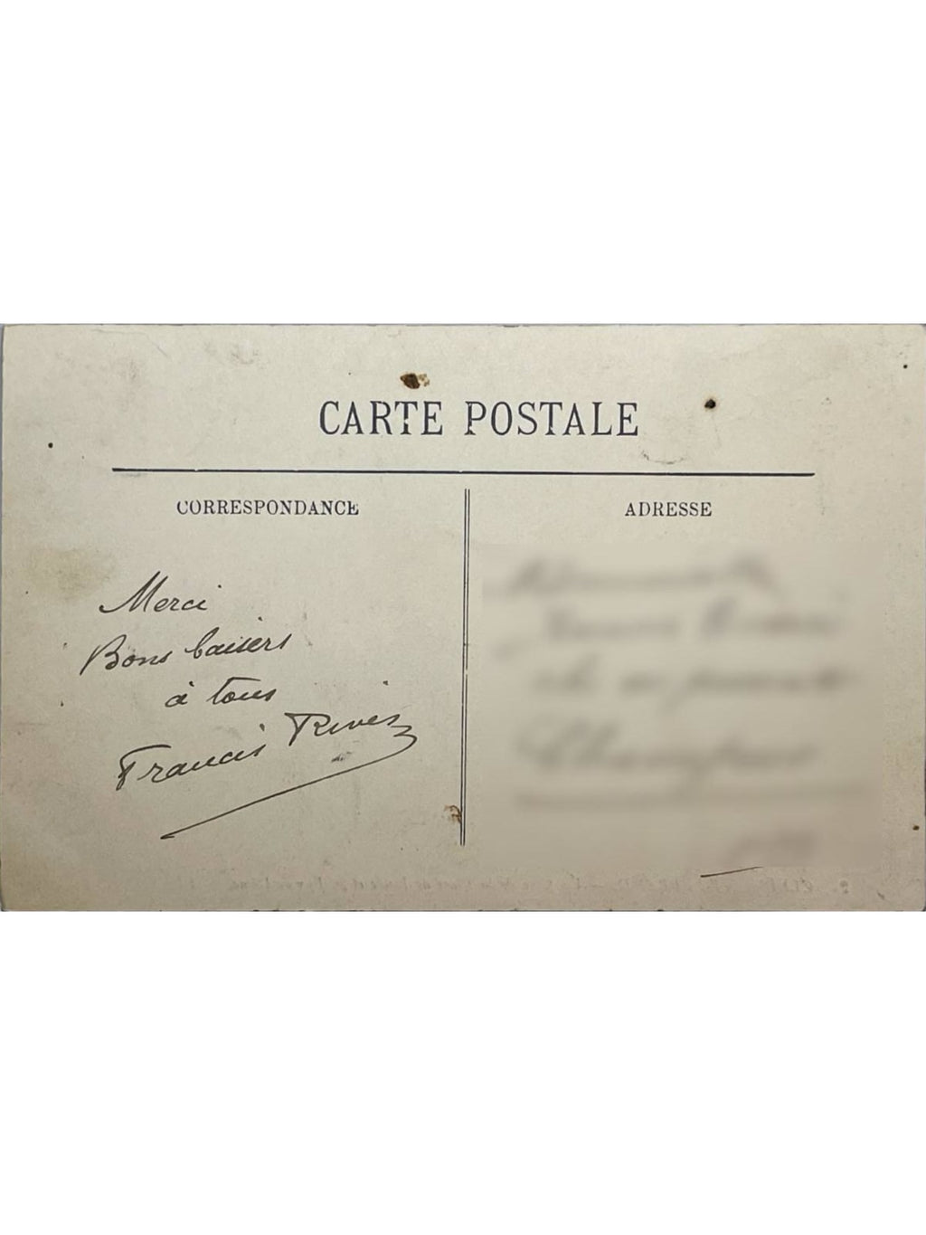 Verso de la carte postale