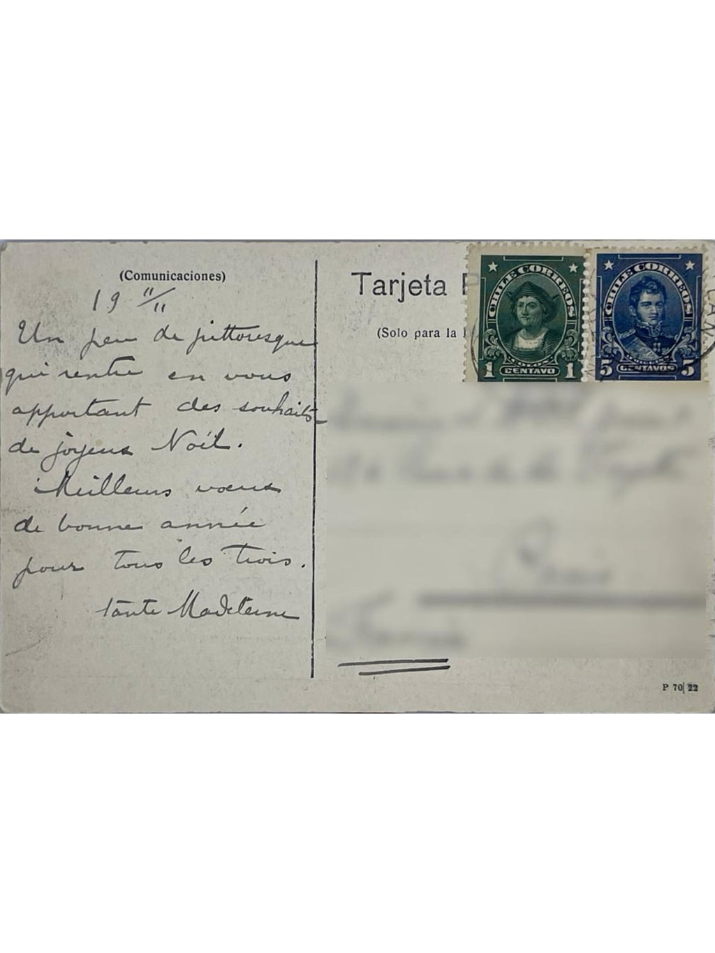 Verso de la carte postale