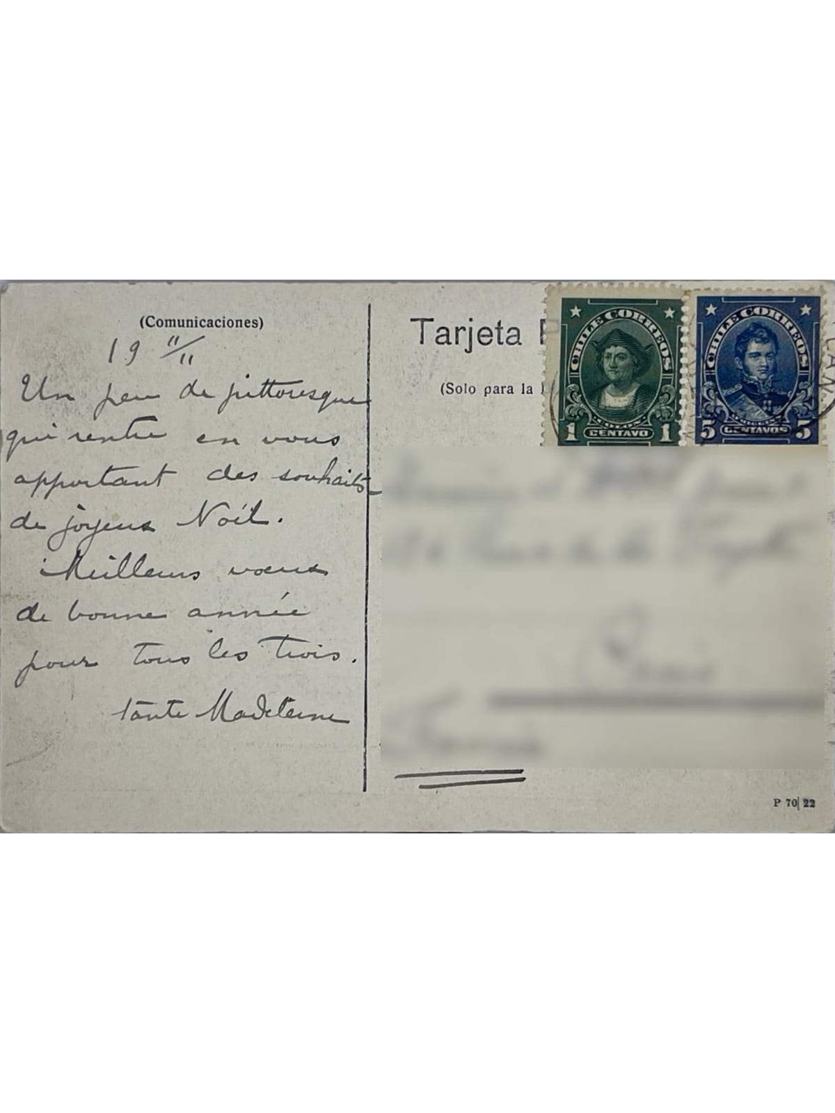 Verso de la carte postale