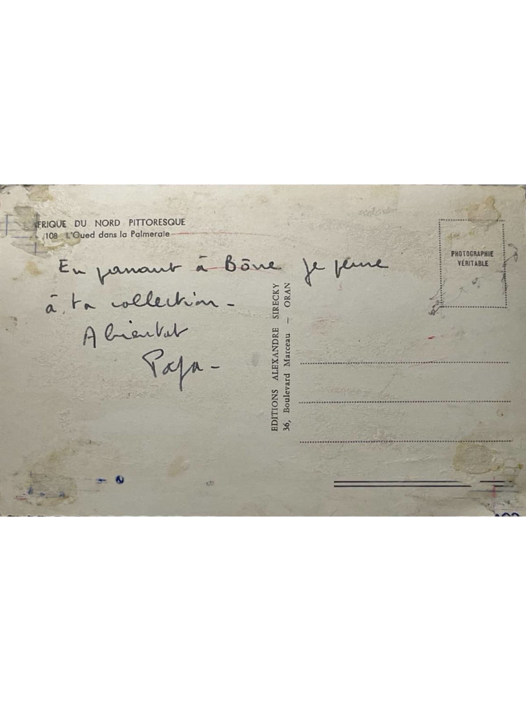 Verso de la carte postale
