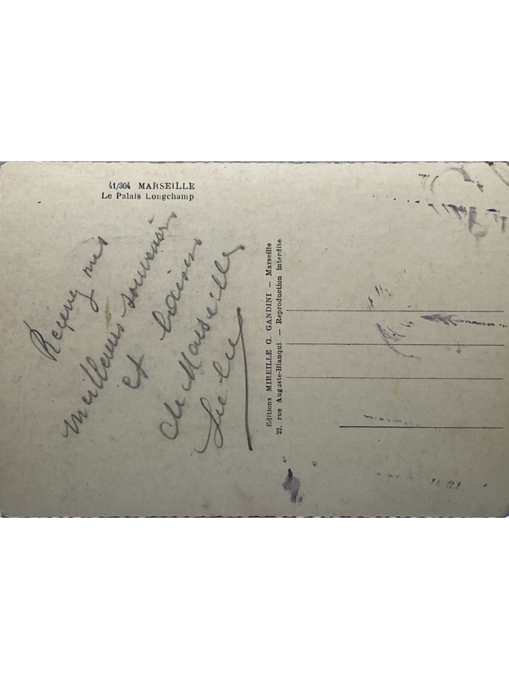 Verso de la carte postale