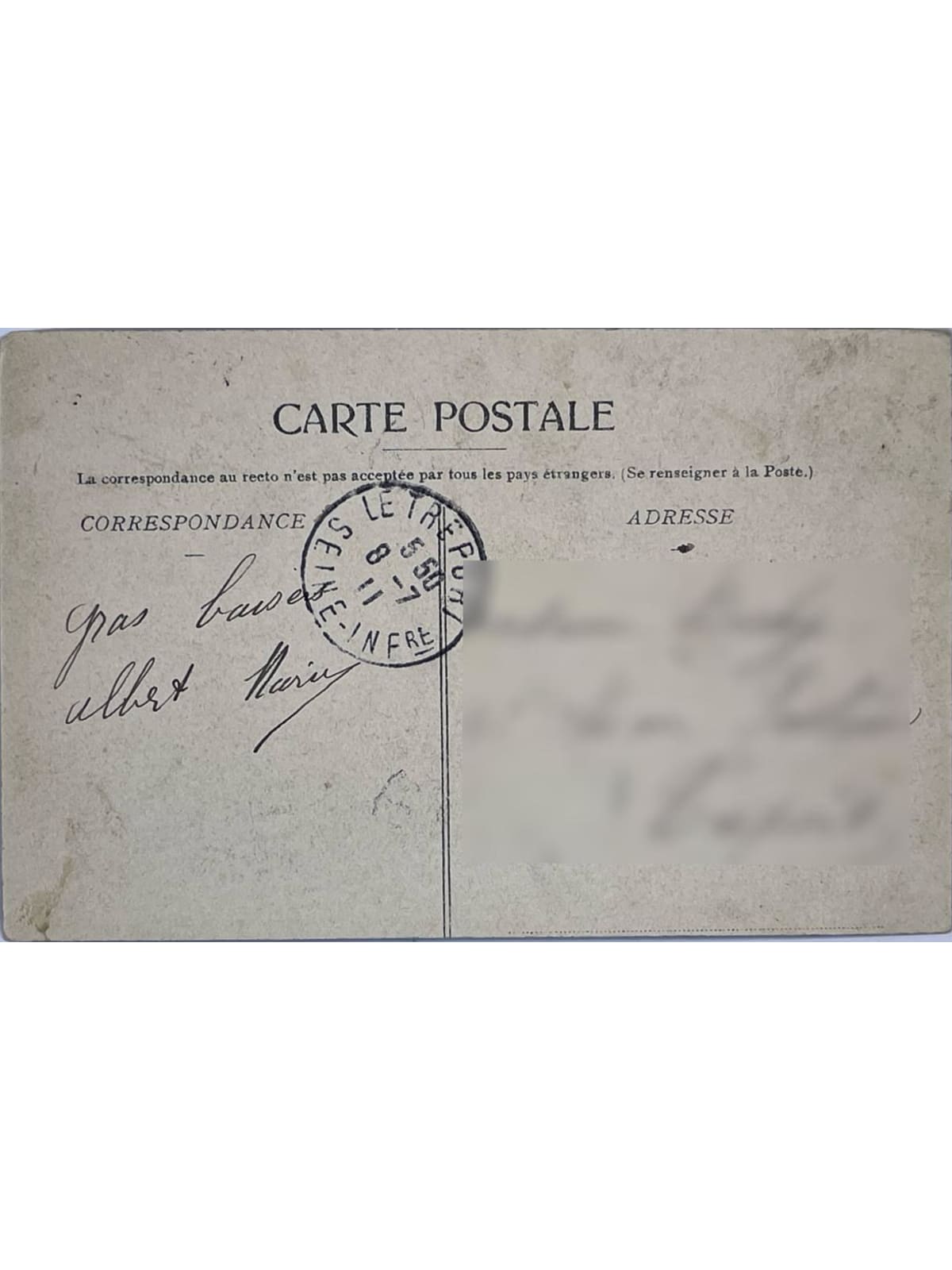 Verso de la carte postale