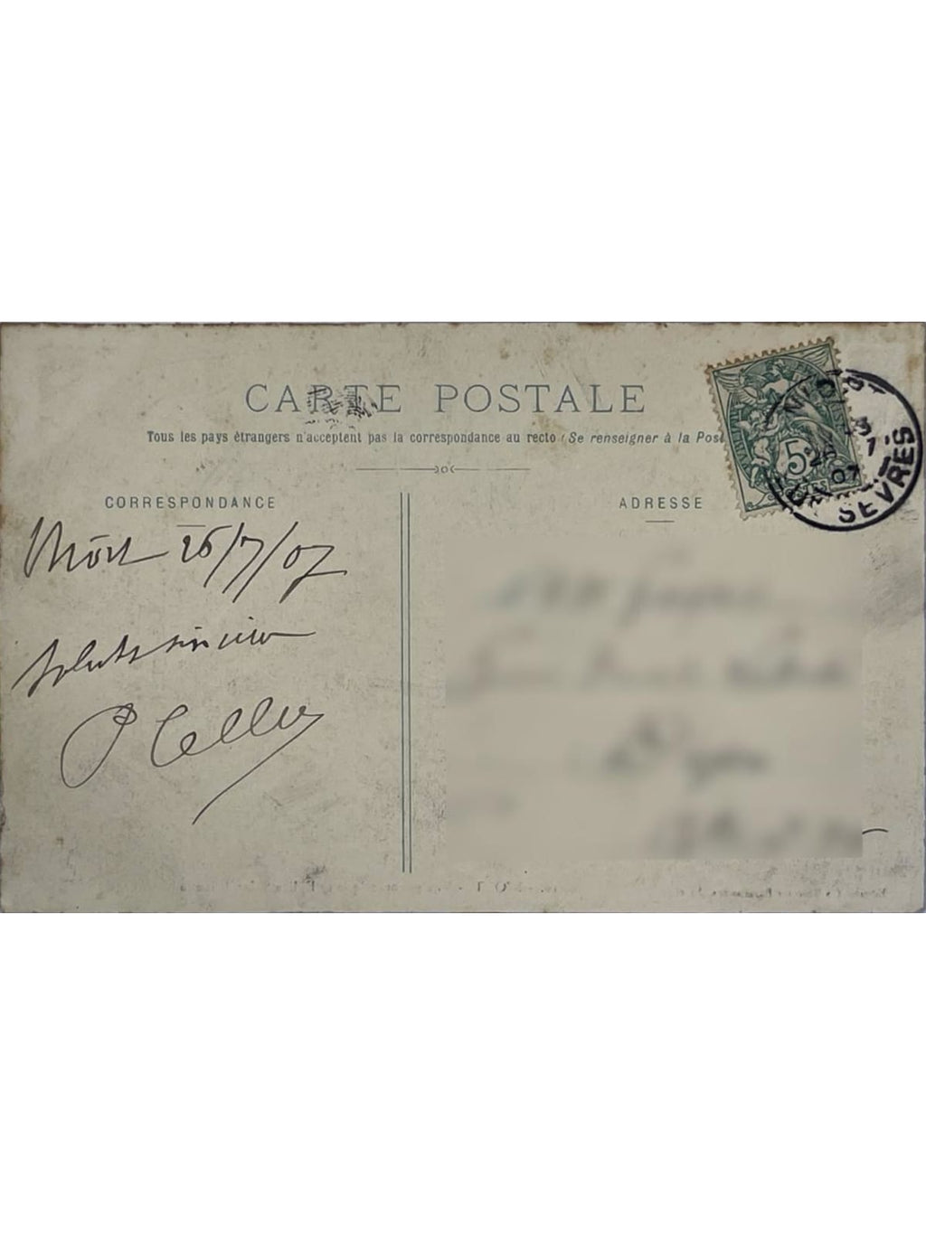 Verso de la carte postale