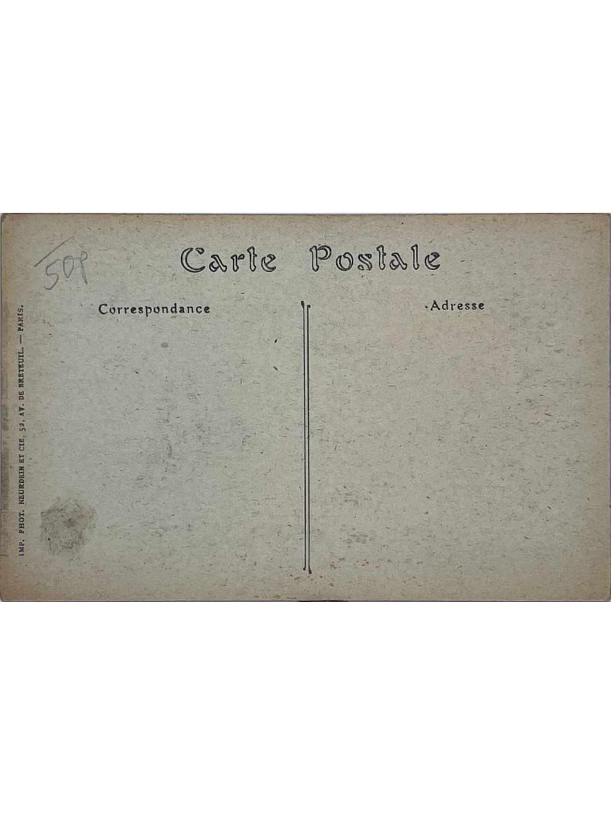 Verso de la carte postale