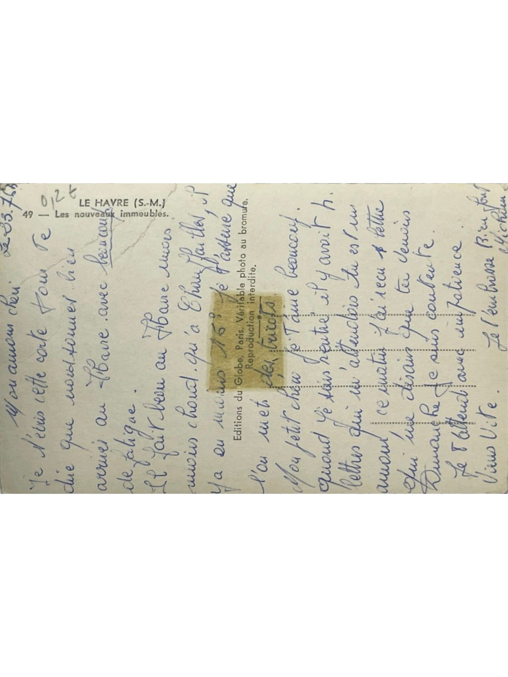 Verso de la carte postale