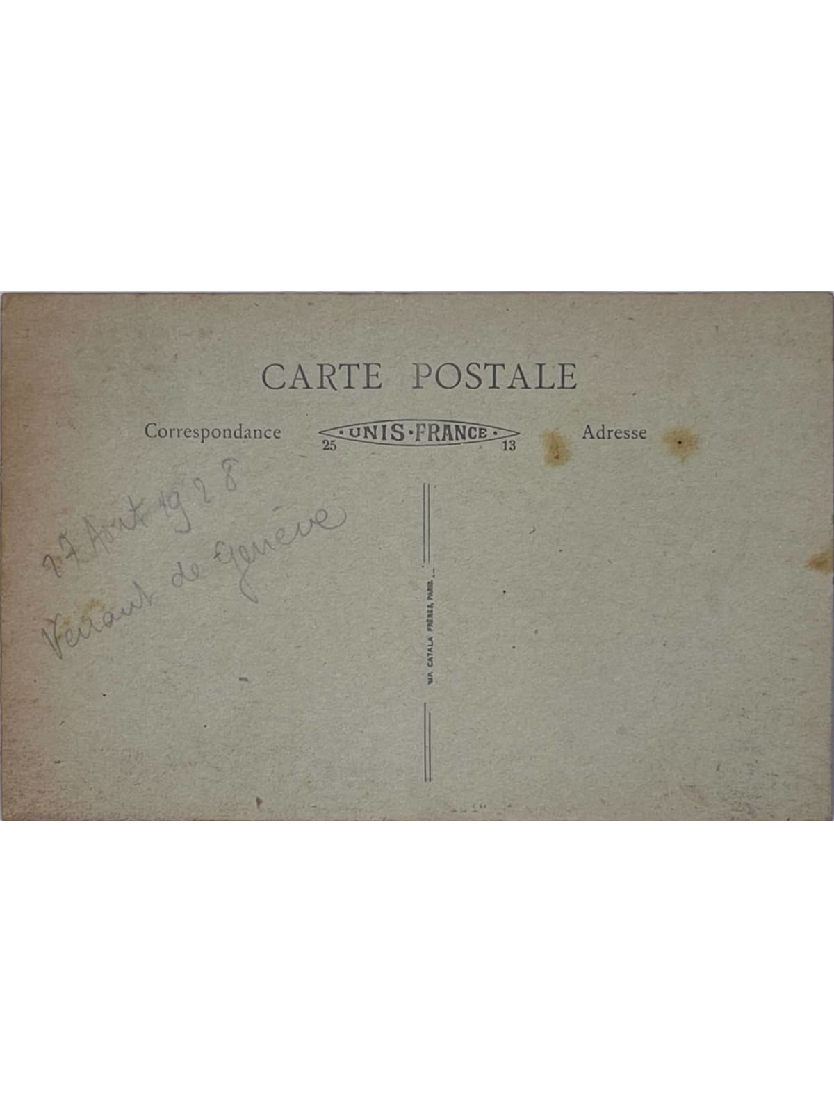 Verso de la carte postale