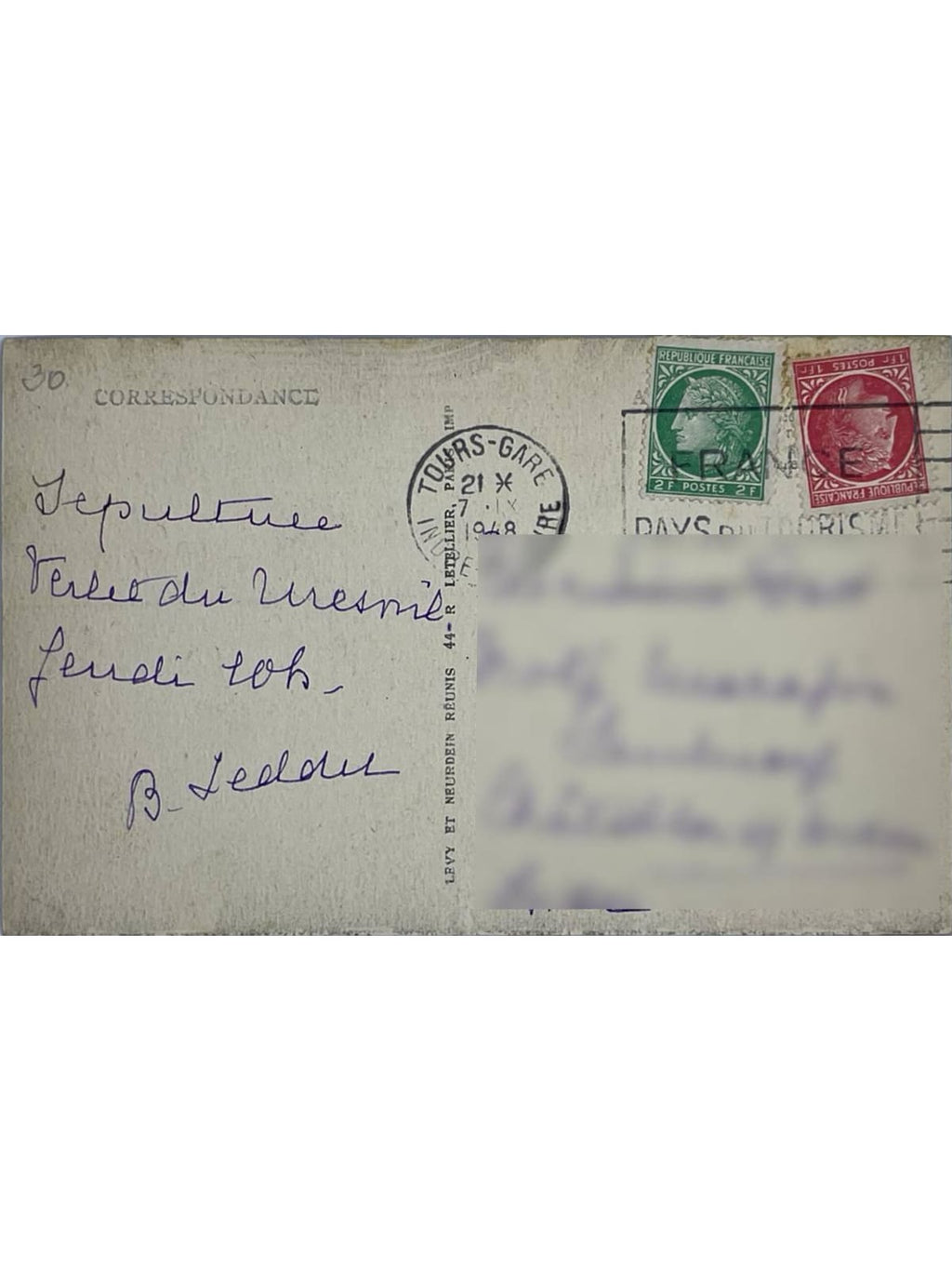 Verso de la carte postale