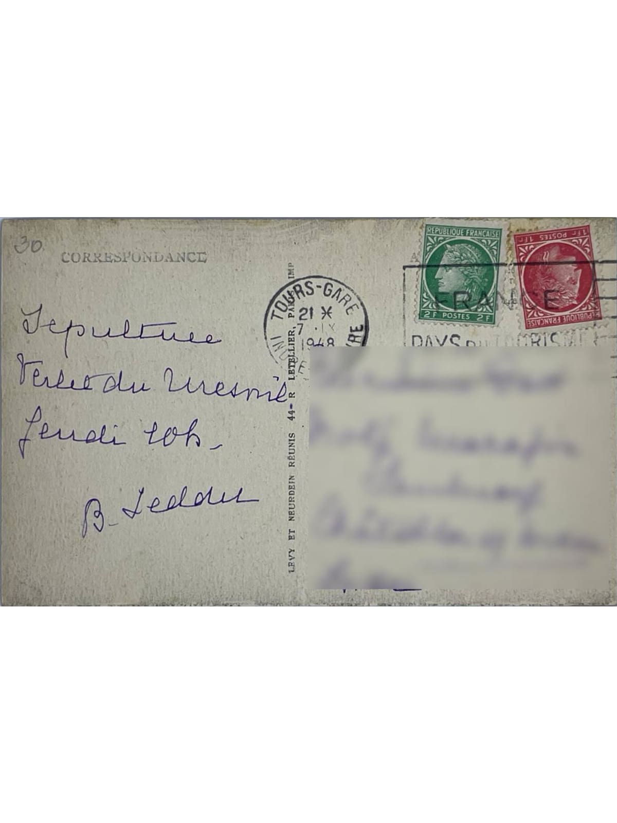 Verso de la carte postale
