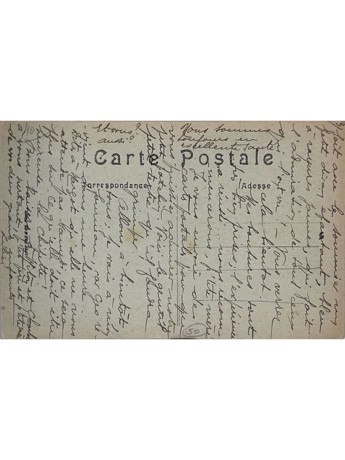 Verso de la carte postale