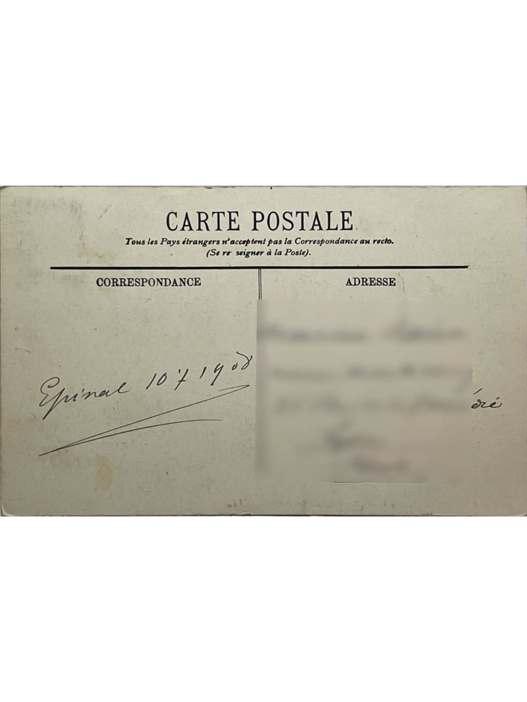 Verso de la carte postale