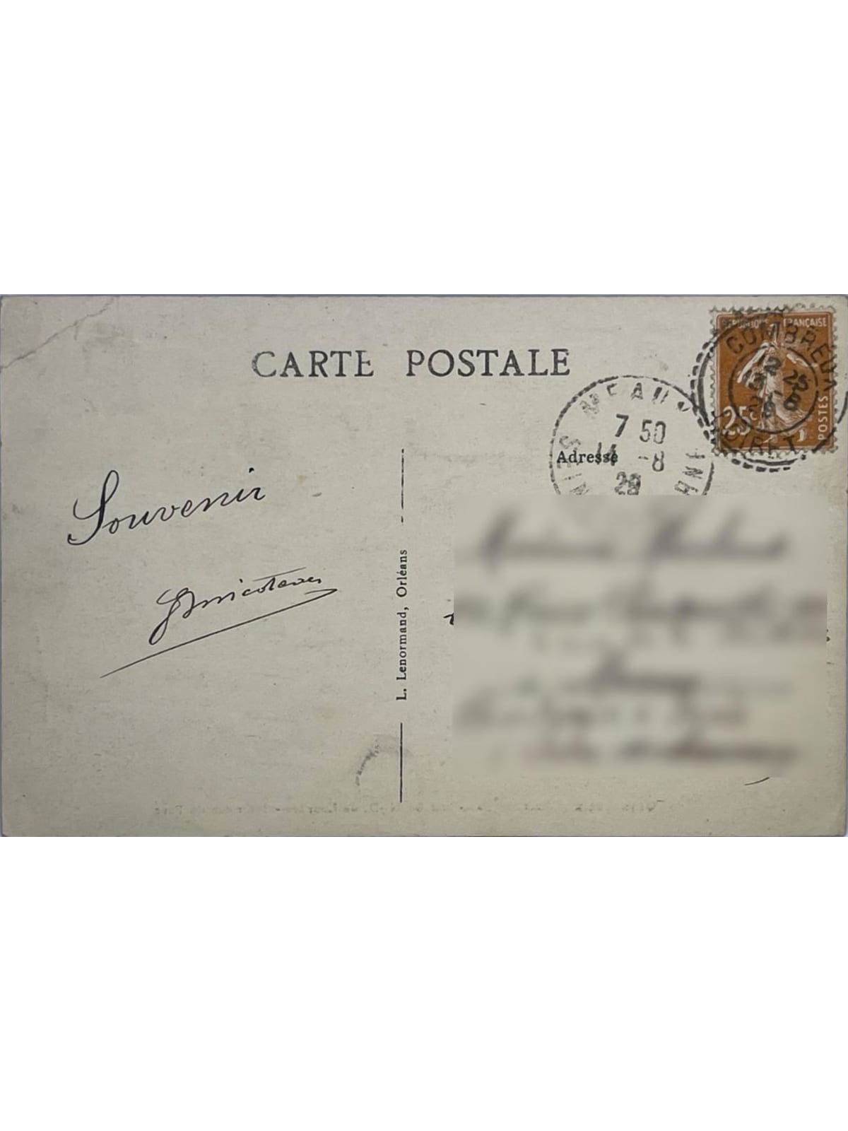 Verso de la carte postale