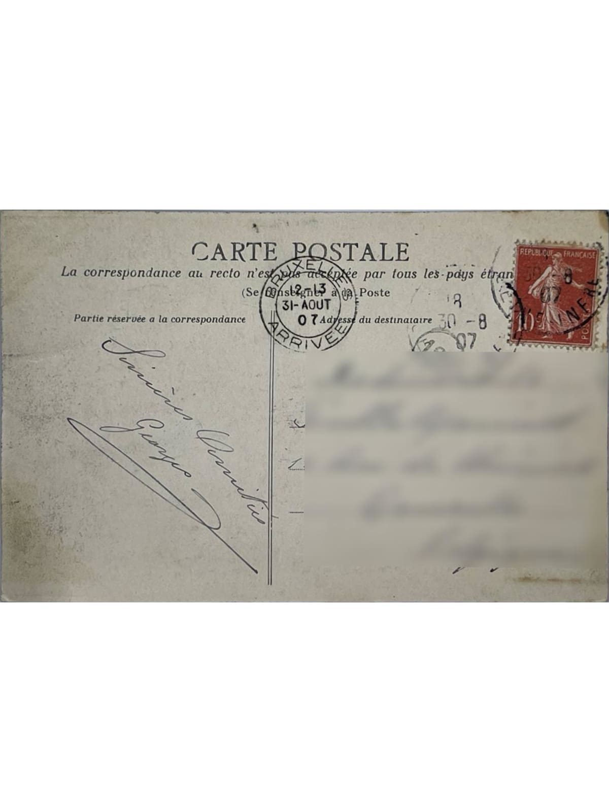 Verso de la carte postale