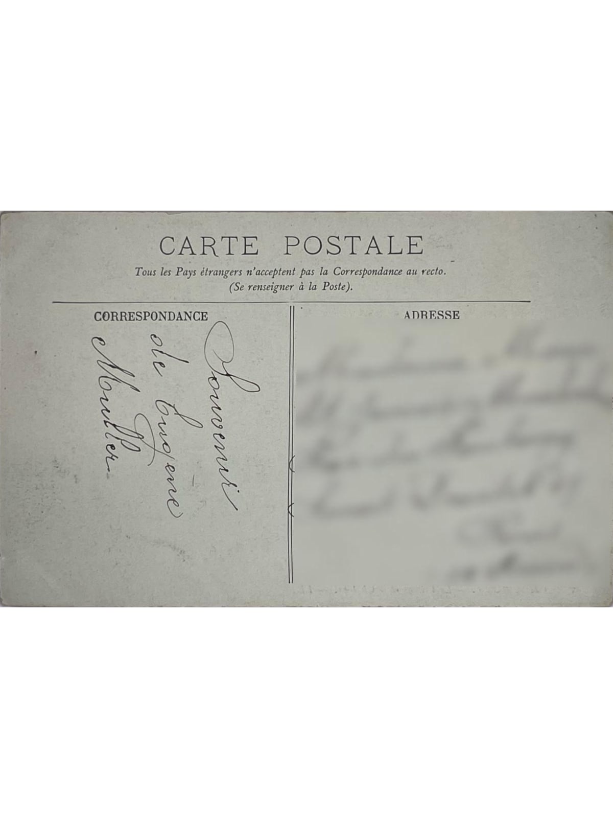 Verso de la carte postale
