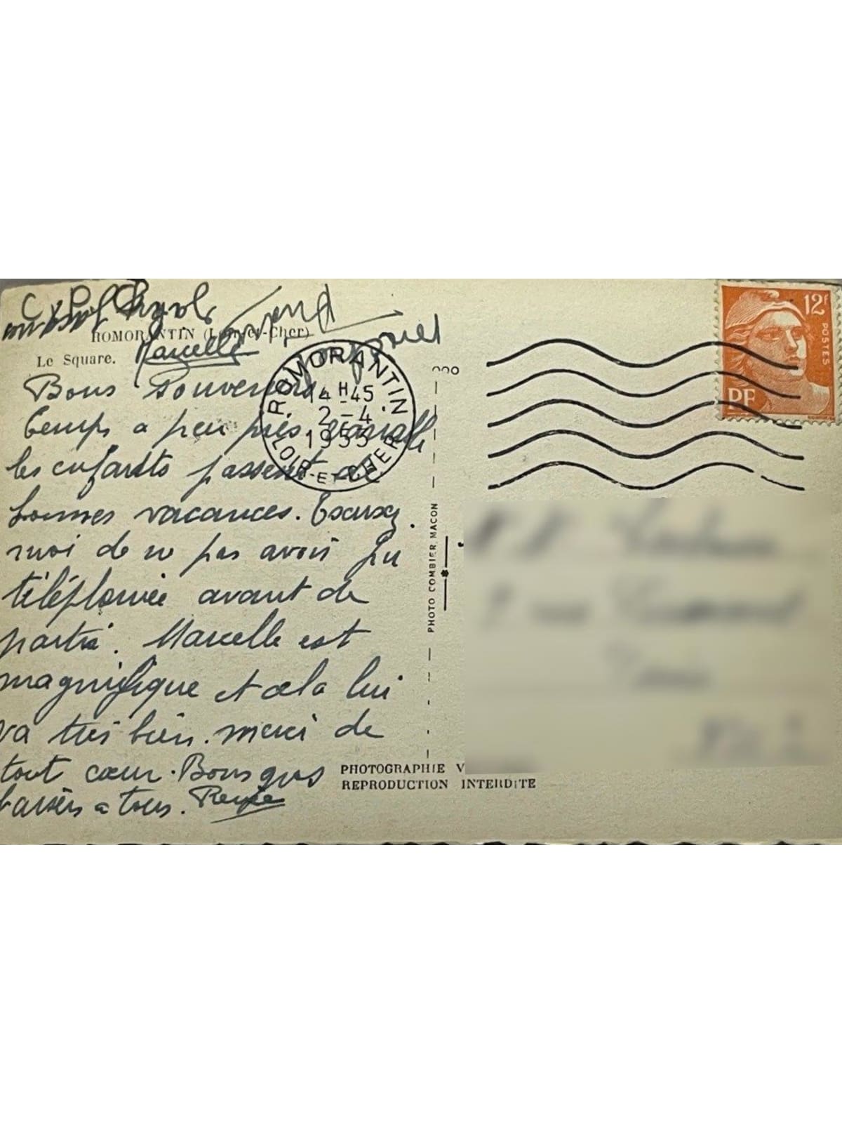 Verso de la carte postale