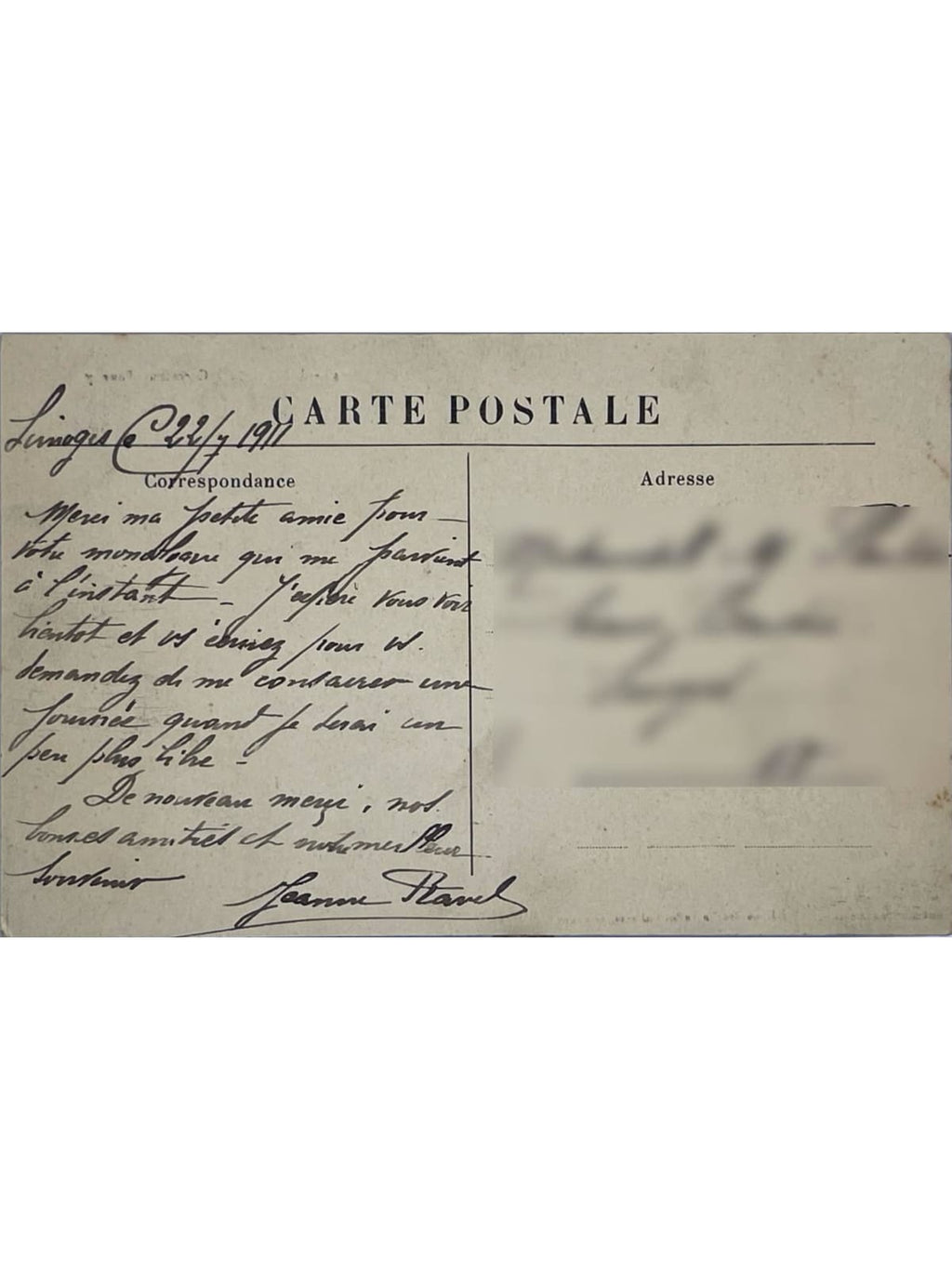 Verso de la carte postale