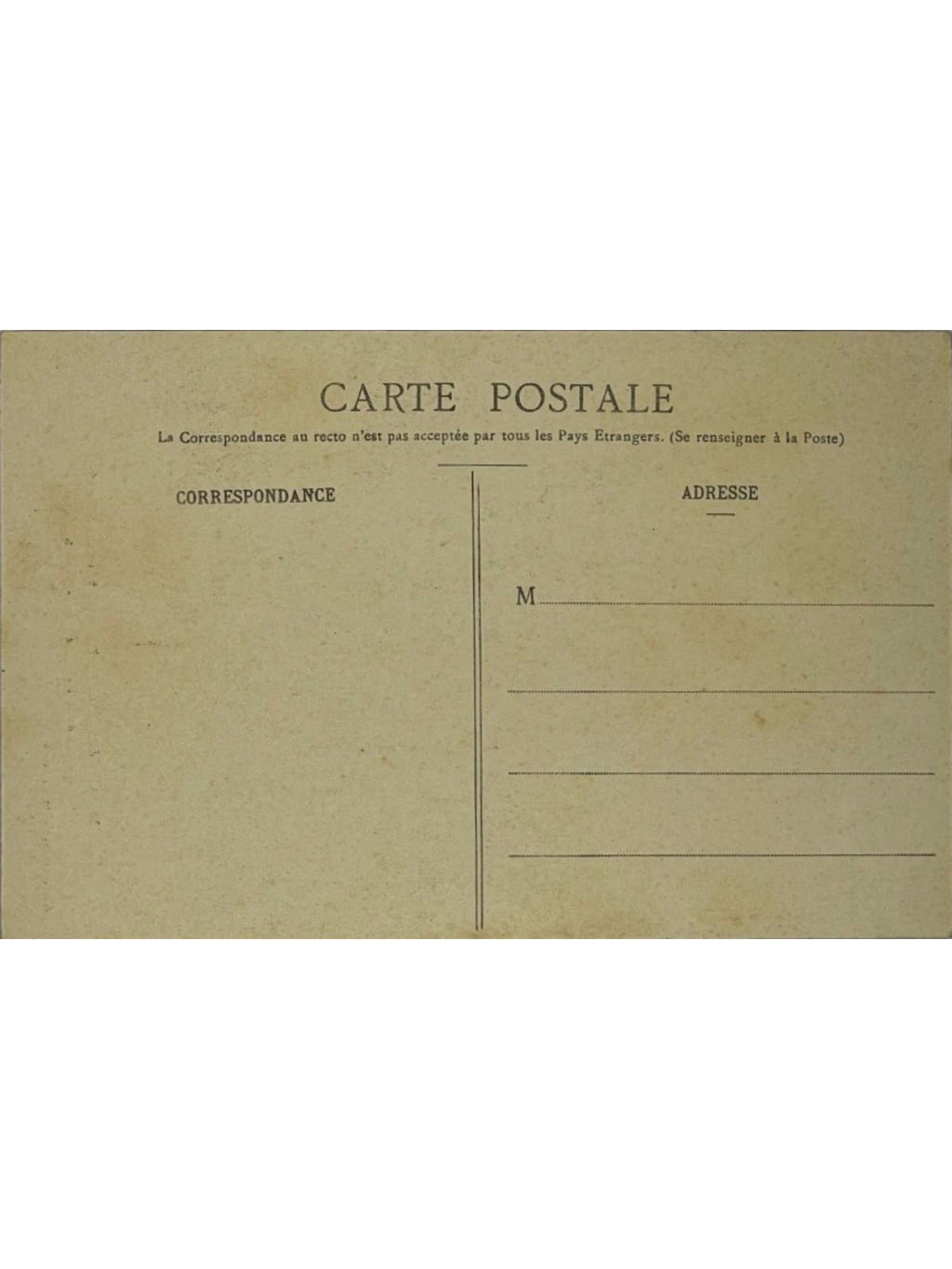 Verso de la carte postale