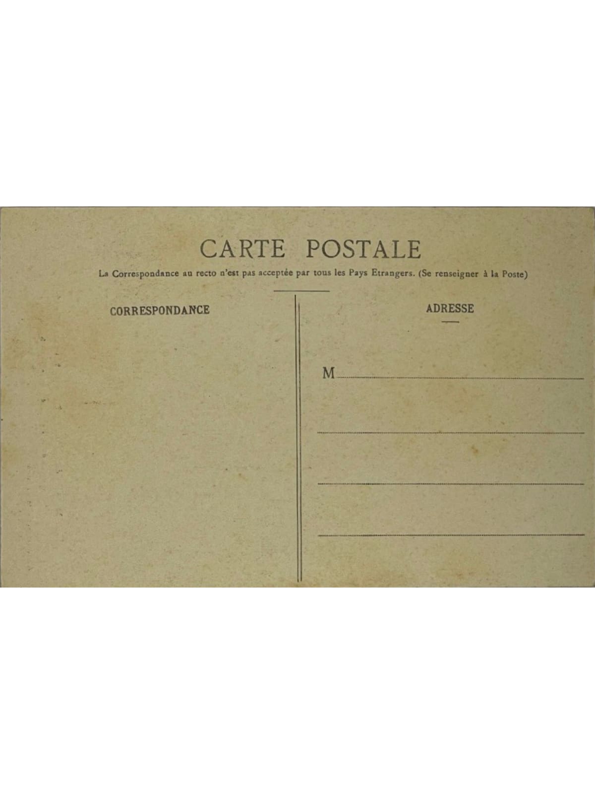 Verso de la carte postale