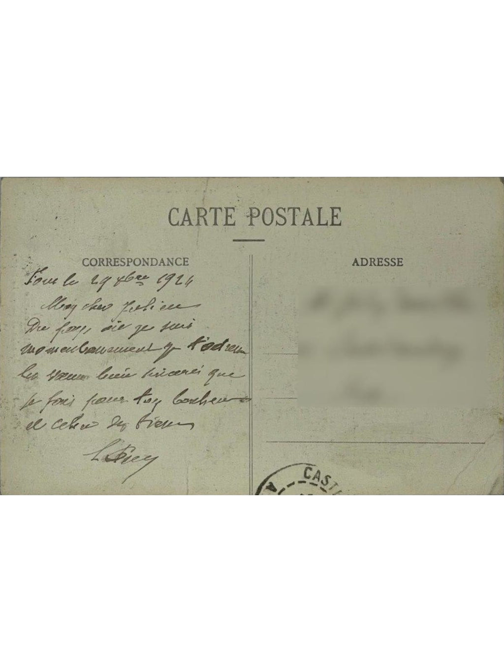 Verso de la carte postale