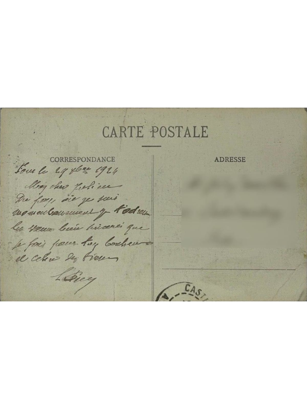 Verso de la carte postale