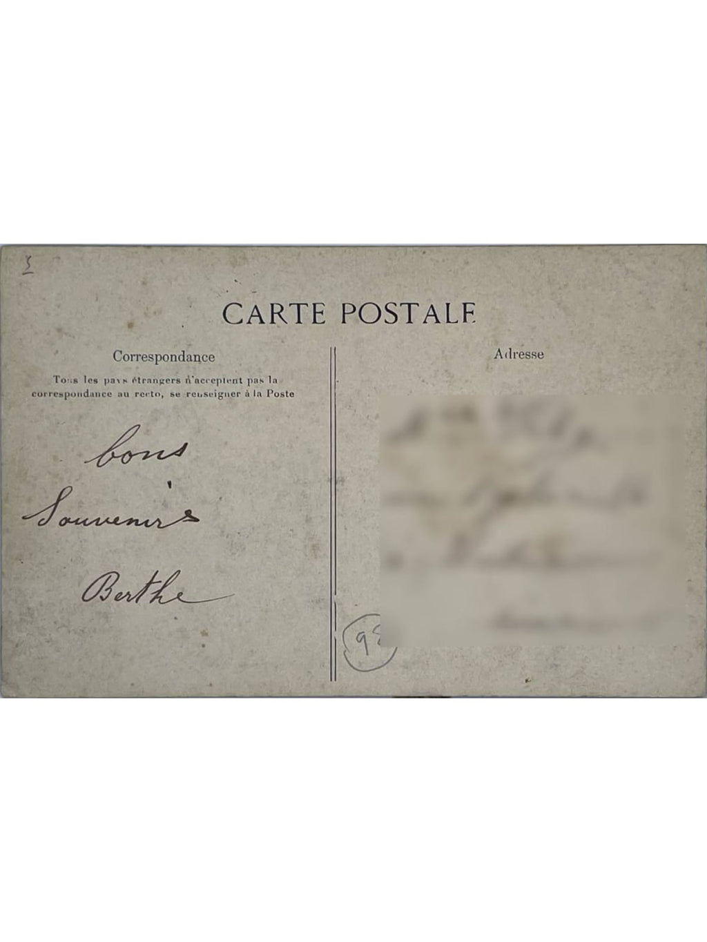 Verso de la carte postale
