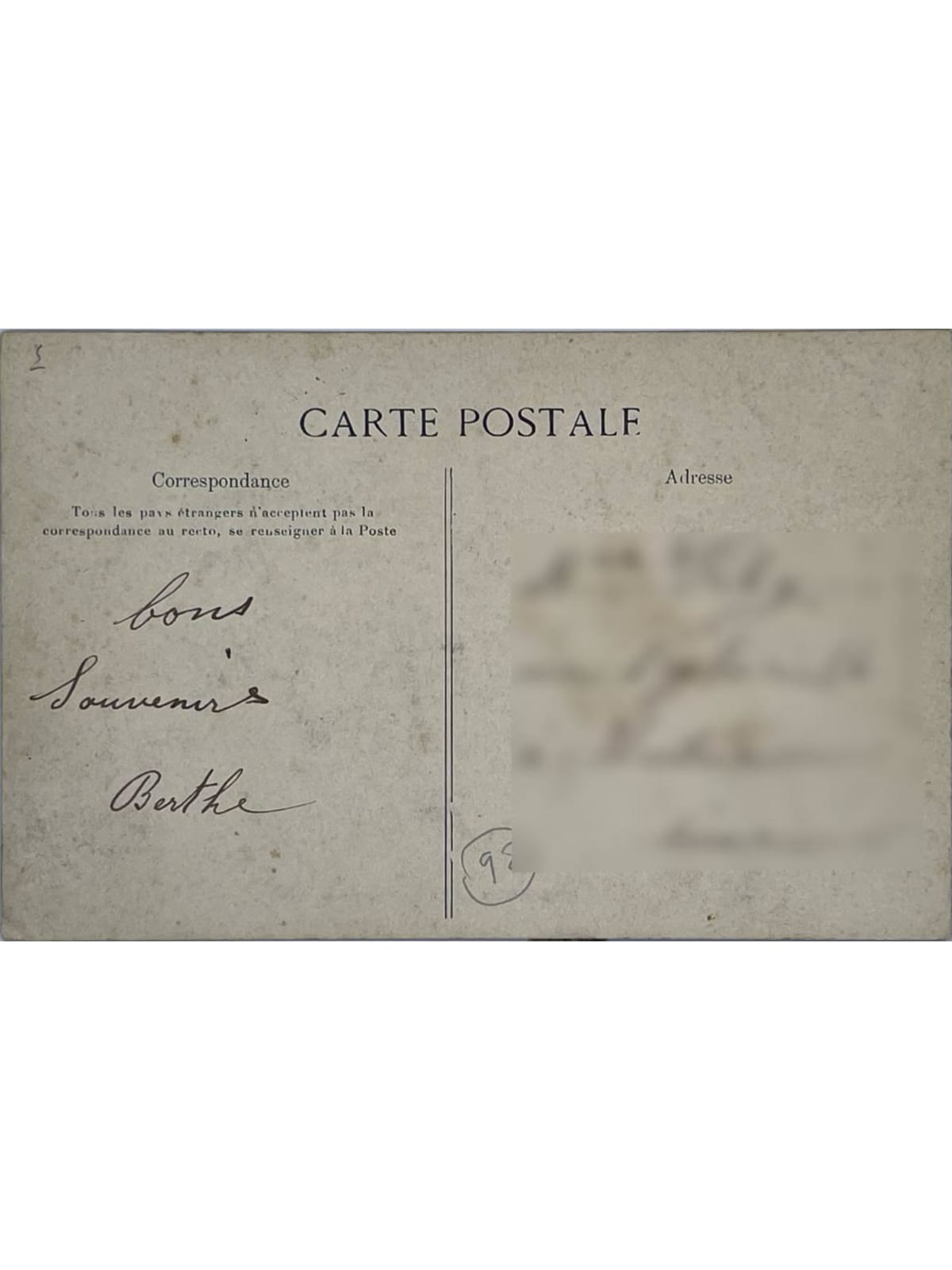 Verso de la carte postale