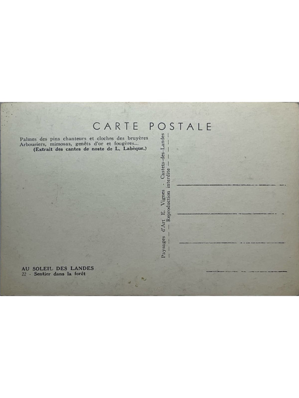 Verso de la carte postale