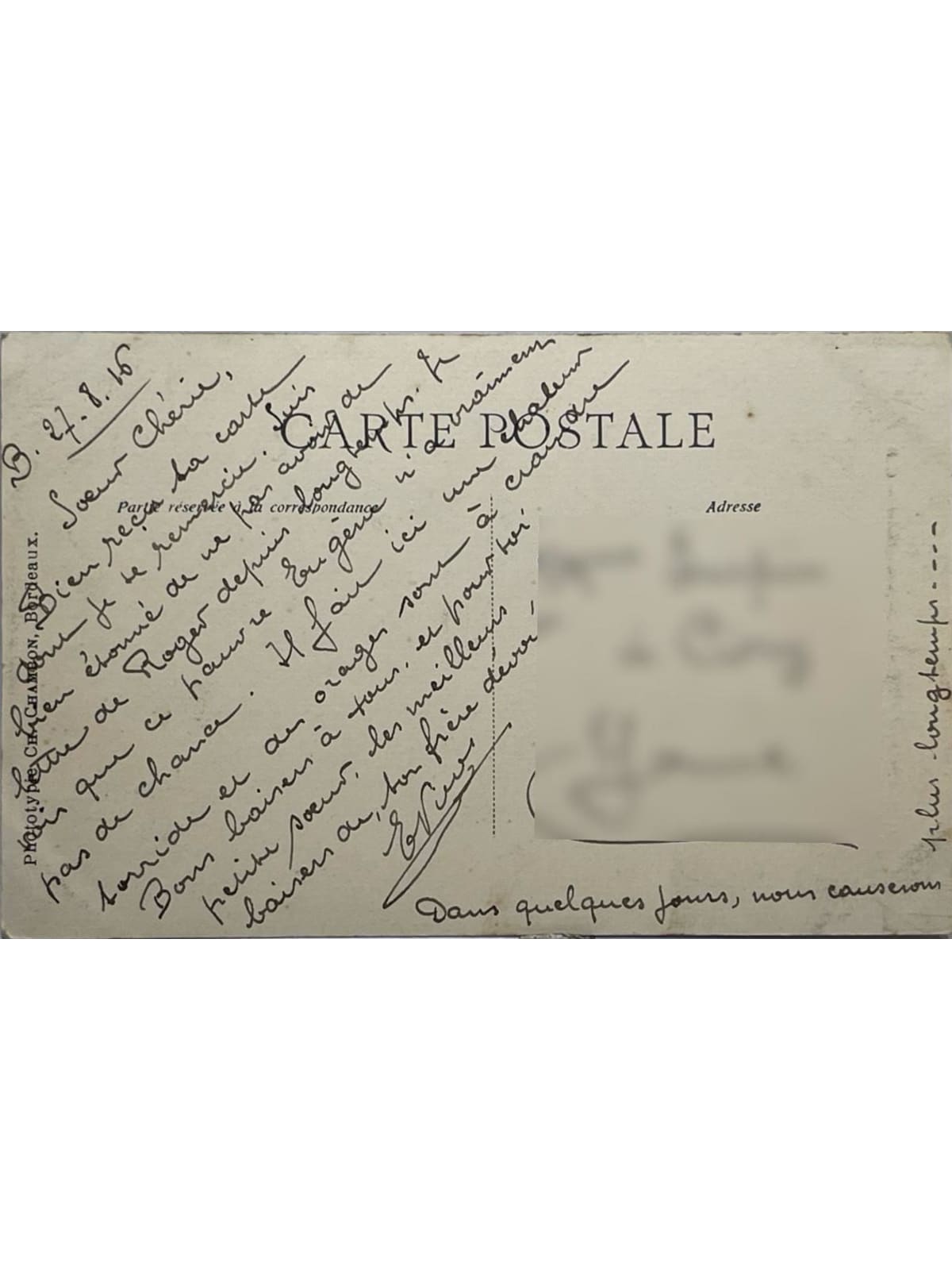 Verso de la carte postale