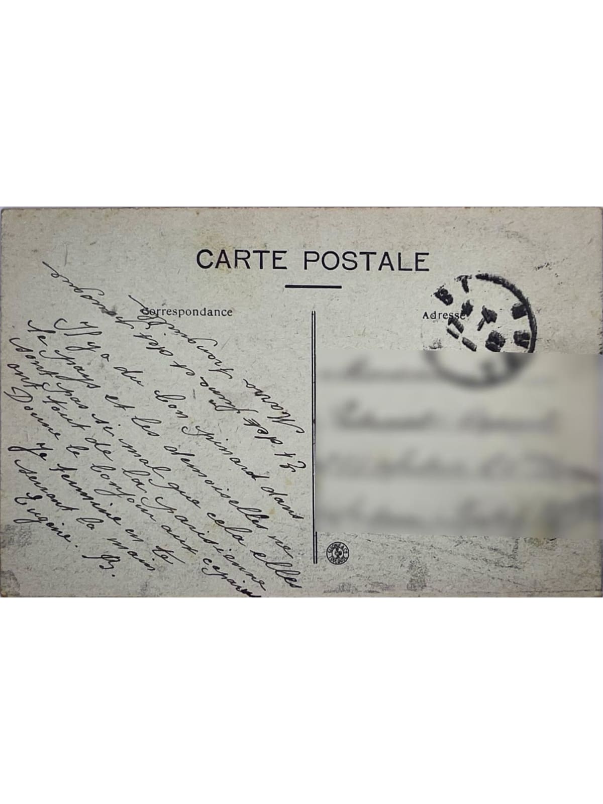 Verso de la carte postale