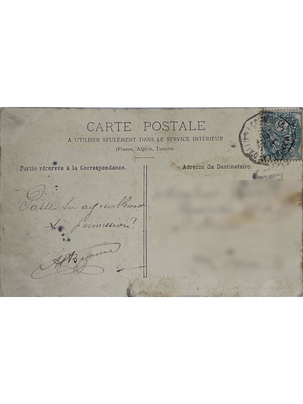 Verso de la carte postale