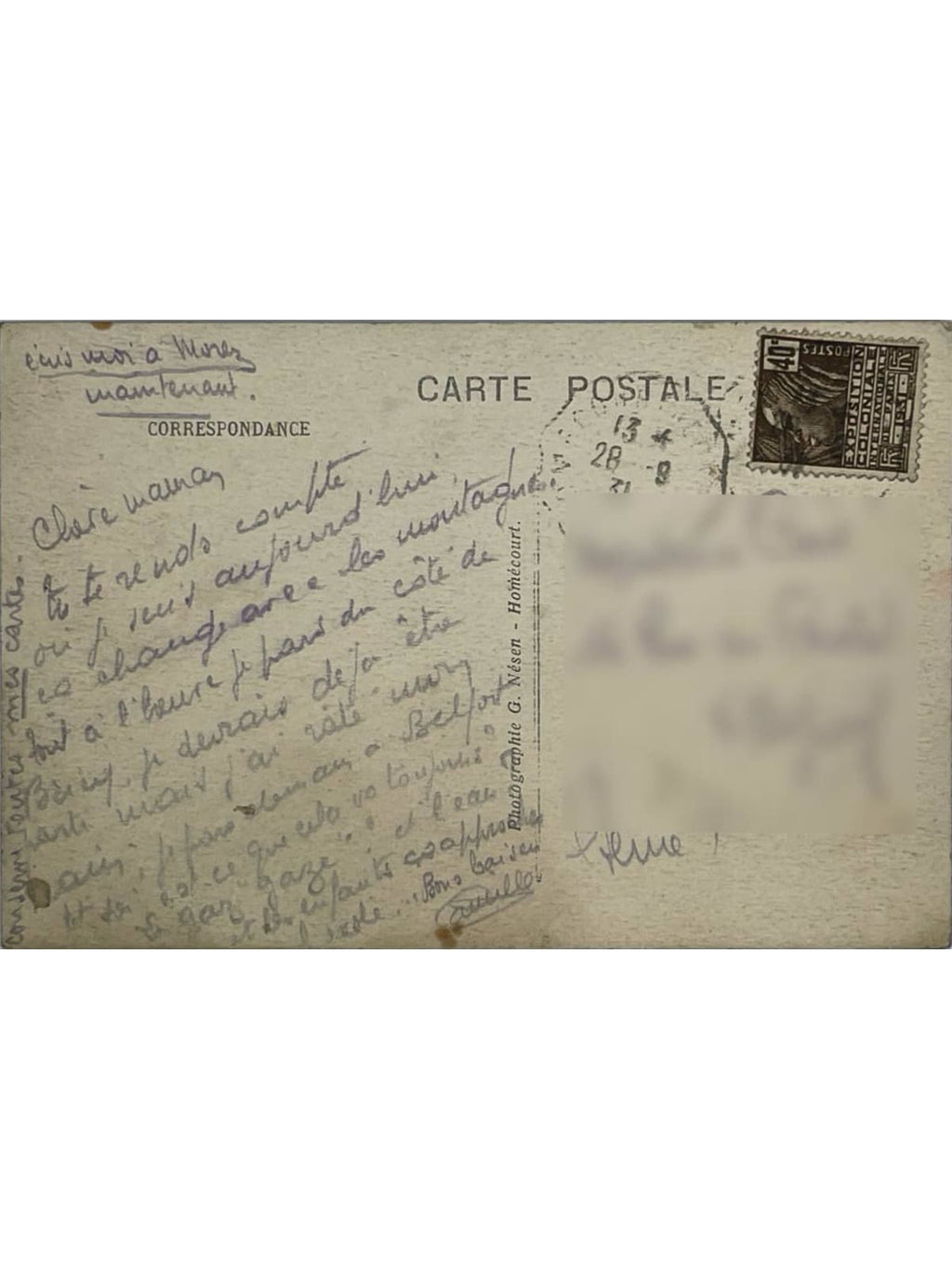 Verso de la carte postale